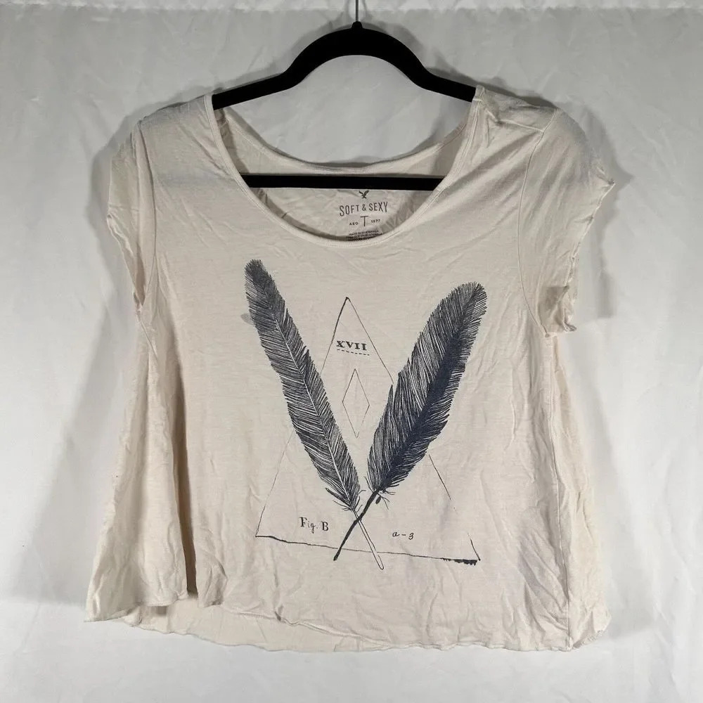 American Eagle Blouse Women's XS White Short Sleeve Round Neck Lightweight